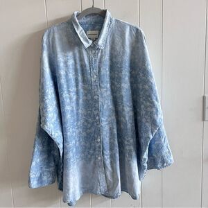 American Eagle Oversized Tropical Denim Button Down Shirt